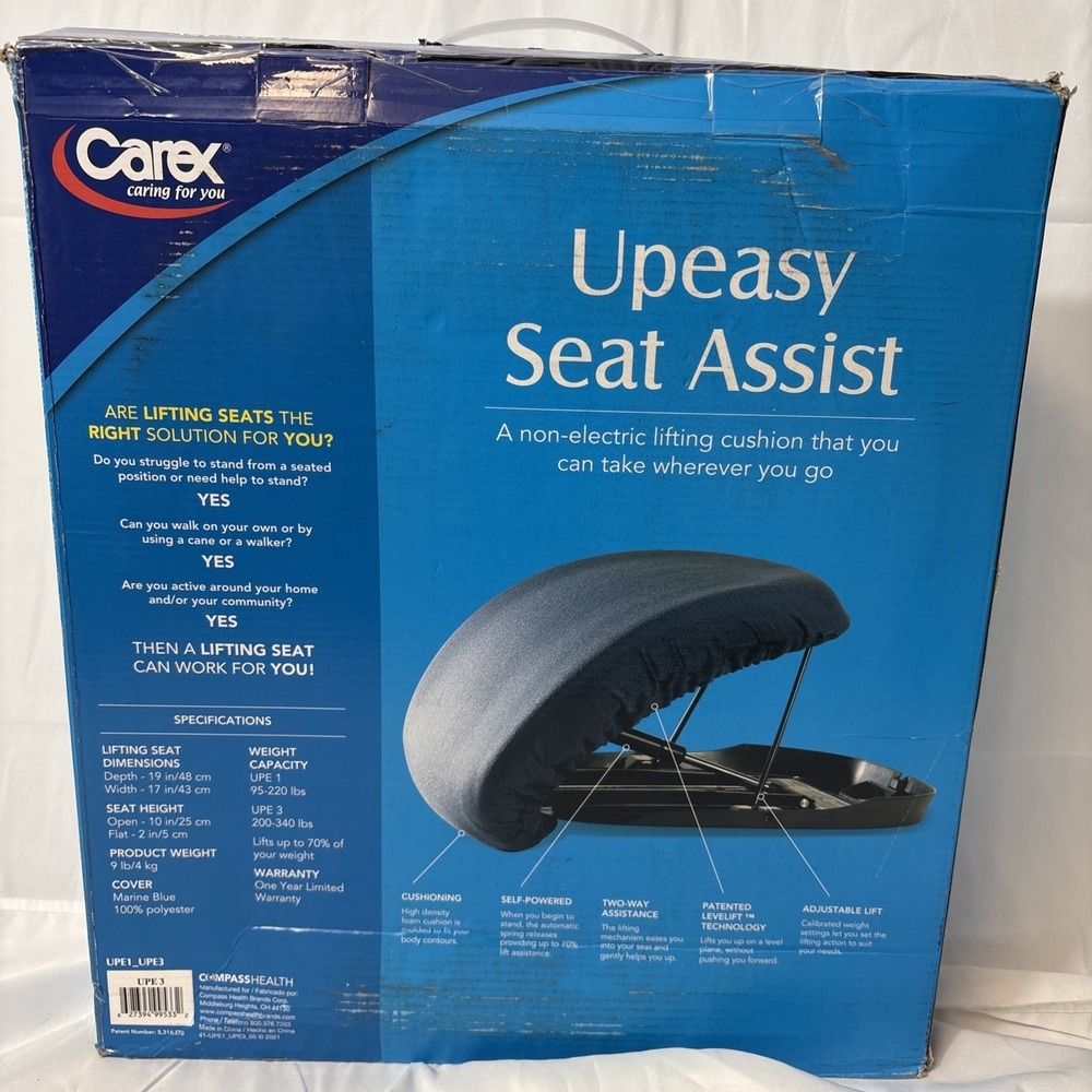 Carex Upeasy Seat Assist Plus Portable Self-Powered Lifting Seat Cushion NEW